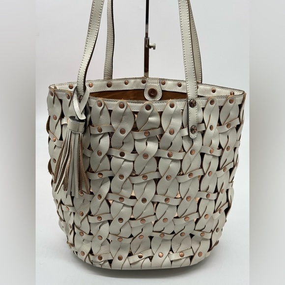 Patricia Nash Twisted Braid Tote White Italian Leather Mizzana Bag MCB8677